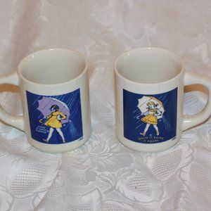 Morton Salt Girl Coffee Cup Mug 1956 & 1968 When It Rains It Pours Vintage